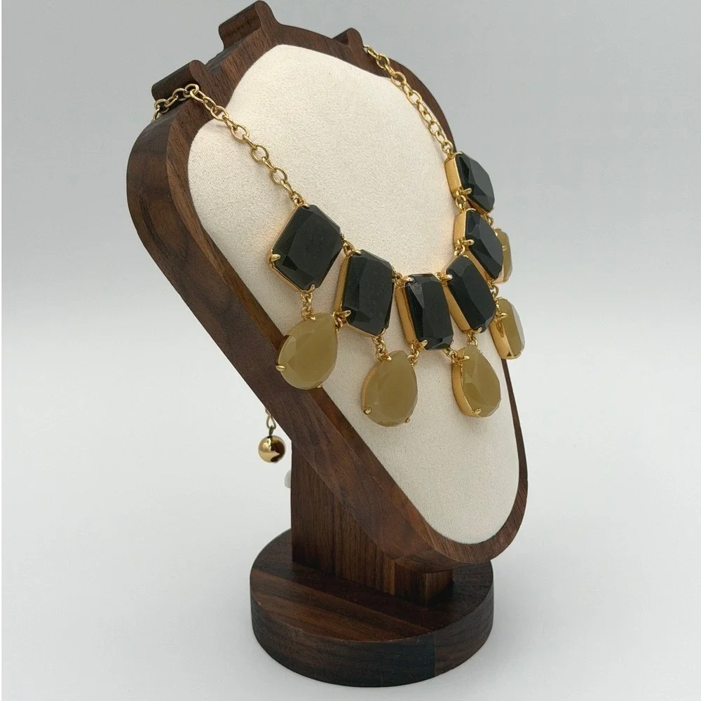 Kate Spade Green Statement Necklace Gold Tone Translucent Bib Jewelry